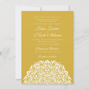 Invitation Mariage Mandala Floral Fantaisiste en Or Métalliqu