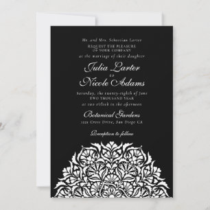 Invitation Mariage Mandala Floral Fantaisiste Noir de Minuit