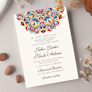 Invitation Mariage Mandala Floral Fantaisiste Orange Turquois