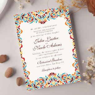Invitation Mariage Mandala Floral Fantaisiste Orange Turquois