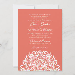 Invitation Mariage mandala floral fantaisiste pêche douce cor