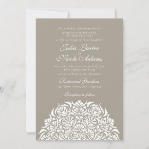 Invitation Mariage Mandala Floral Fantaisiste Taupe Pâle Arge