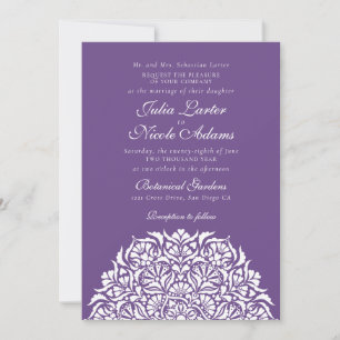 Invitation Mariage Mandala Floral Fantaisiste Violet Pourpre