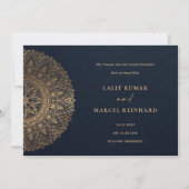 INVITATION MARIAGE MANDALA ORNÉ CLASSIQUE NAVY ÉLÉGANT OR (Devant)