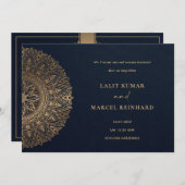 Invitation MARIAGE MANDALA ORNÉ CLASSIQUE OR Élégant NAVY OR (Devant / Derrière)