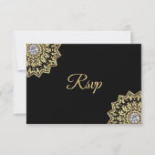 Invitation Mariage Mandala RSVP en or noir personnalisé (Devant)