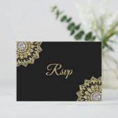 Invitation Mariage Mandala RSVP en or noir personnalisé (Debout devant)