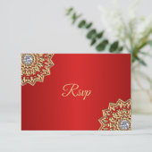 Invitation Mariage Mandala RSVP en or rouge personnalisé (Debout devant)