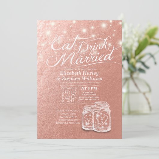 Invitation Mariage MANGER Boire et être marié Mason Jar Rose  (Debout devant)