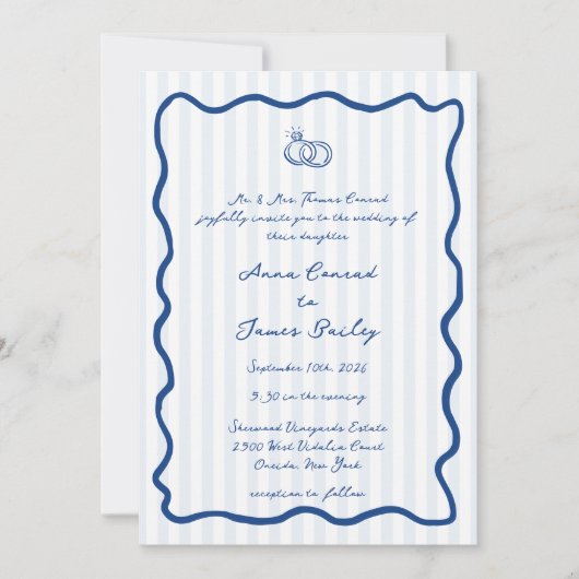 Invitation Mariage manuscrit en bleu blanc (Devant)