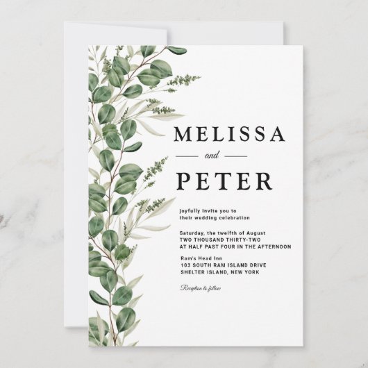 Invitation Mariage manuscrit Eucalyptus (Devant)