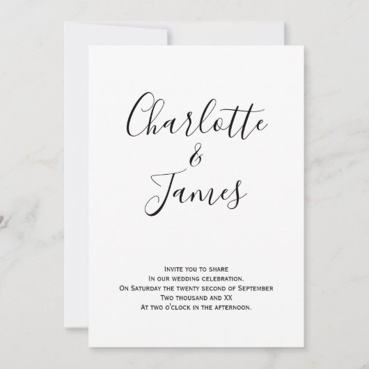 Invitation Mariage manuscrit moderne noir et blanc (Devant)