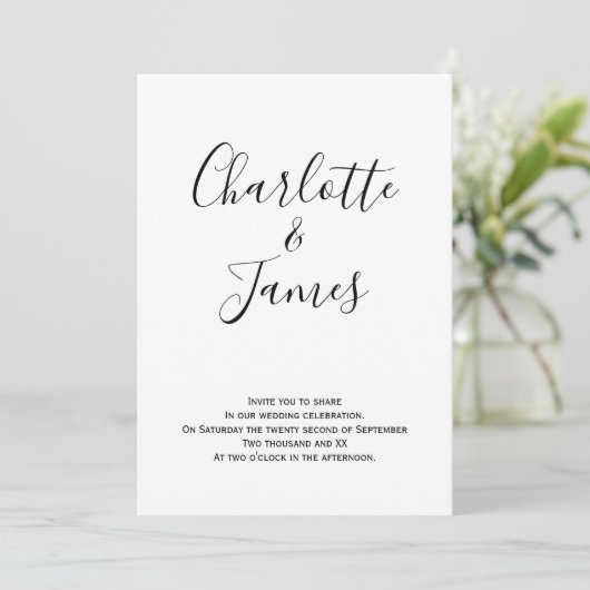 Invitation Mariage manuscrit moderne noir et blanc (Debout devant)
