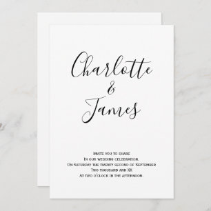 Invitation Mariage manuscrit moderne noir et blanc