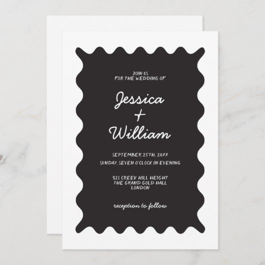 Invitation Mariage manuscrit noir et blanc (Devant / Derrière)