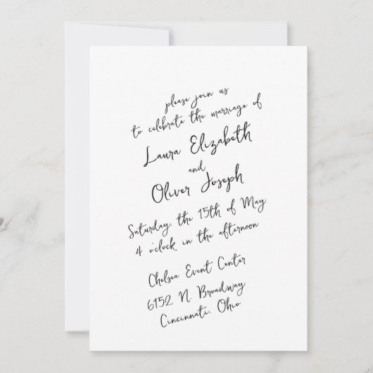 Invitation Mariage manuscrit noir et blanc simple (Devant)