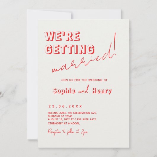 Invitation Mariage manuscrit rétro coloré (Devant)