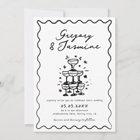 Invitation Mariage manuscrit Whimsical Quirky tiré à la main (Devant)