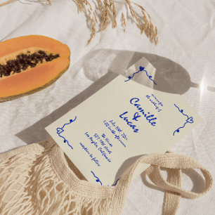 Invitation Mariage maquis rétro bleu manuscrit