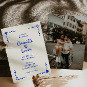 Invitation Mariage maquis rétro bleu manuscrit