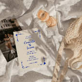 Invitation Mariage maquis rétro bleu manuscrit