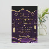Invitation Mariage Marbre Agate Pailleté Violet et Or (Debout devant)