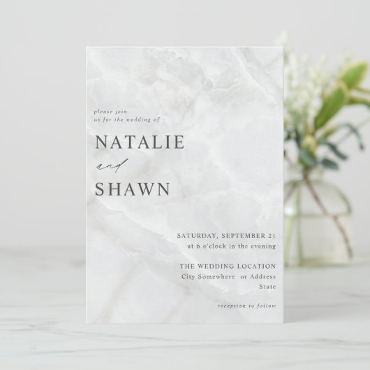 Invitation Mariage Marbre blanc (Debout devant)
