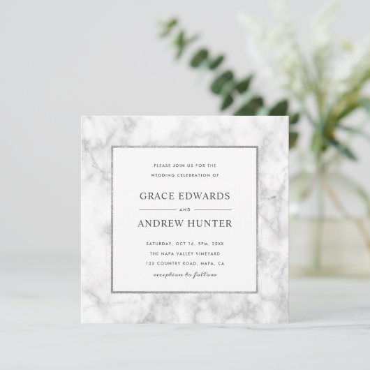 Invitation Mariage Marbre blanc moderne (Debout devant)