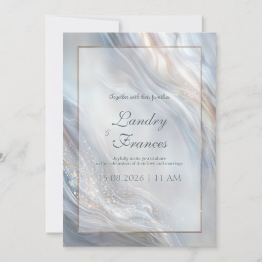 Invitation Mariage Marbre Fluide Gris Lavande Or (Devant)