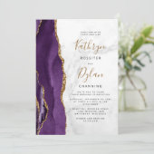 Invitation Mariage Marbre Gris Agate Or Violet (Debout devant)