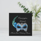 Invitation "Mariage Mardi Gras" - Masque Turquoise avec La (Debout devant)
