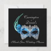 Invitation "Mariage Mardi Gras" - Masque Turquoise avec La (Devant)