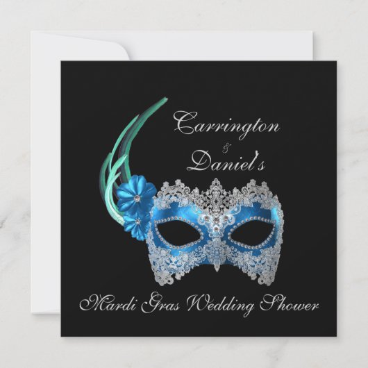 Invitation "Mariage Mardi Gras" - Masque Turquoise avec La (Devant)