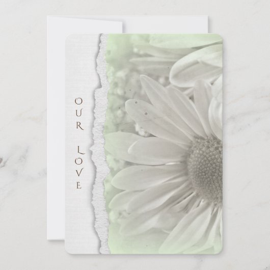 Invitation mariage marguerite en vert doux avec bord de papie (Devant)