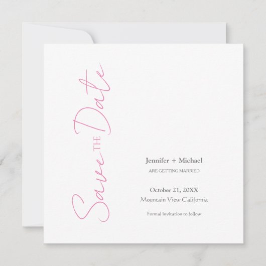 Invitation Mariage mariage Calligraphie minimaliste rose blan (Devant)