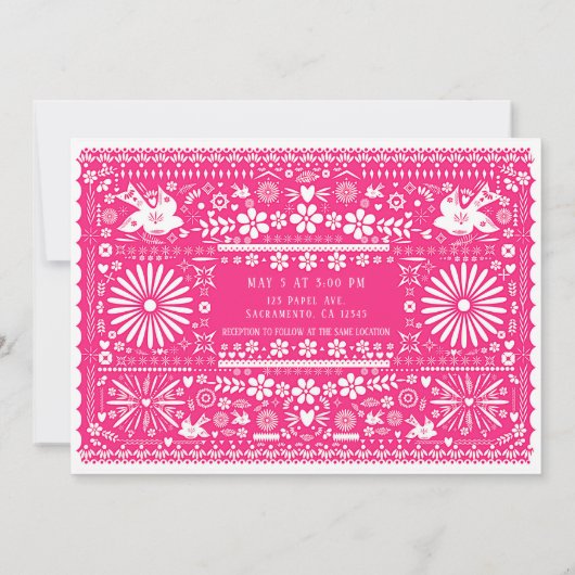 Invitation Mariage Mariage rose-chaud Picado mexicain (Dos)