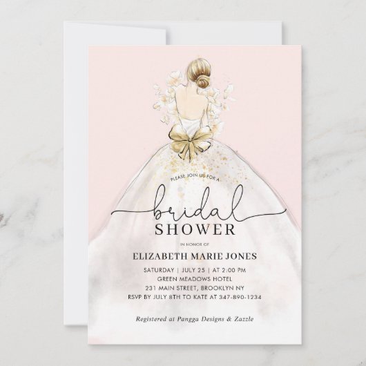 Invitation Mariage mariée robe de robe rose florale Fête des (Devant)