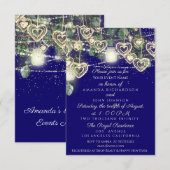 Invitation Mariage Mariée Rustique Bois Or Bleu Royal (Devant / Derrière)