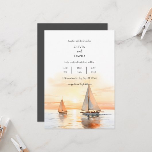 Invitation Mariage marin nautique inspiré Sea Horizon (Devant/Arrière en situation)