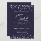 Invitation Mariage Marine Bleu Parties scintillant Argent Élé (Devant / Derrière)