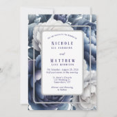Invitation Mariage Marine Blue Peonés & White Roses (Devant)