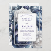Invitation Mariage Marine Blue Peonés & White Roses (Devant / Derrière)