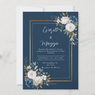 Invitation Mariage Marine & Gold Peony