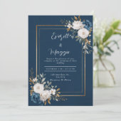 Invitation Mariage Marine & Gold Peony (Debout devant)
