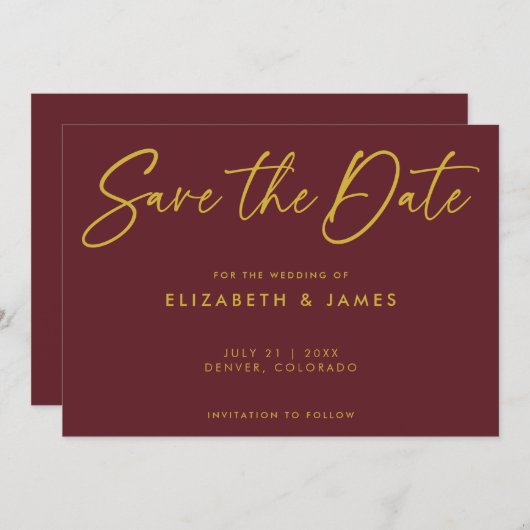 Invitation Mariage Maroon Moderne Enregistrer La Date Invitat (Devant / Derrière)