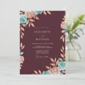 Invitation Mariage Marron Aqua Ranunculus Eucalyptus (Debout devant)