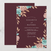 Invitation Mariage Marron Aqua Ranunculus Eucalyptus (Devant / Derrière)