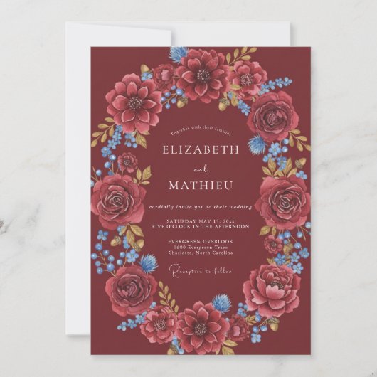 Invitation Mariage Marron Azur Dahlia (Devant)