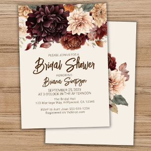 Invitation Mariage Marron Beige Fleurs Ivory