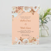 Invitation Mariage Marron Blanc Fleurs Bohème Orange Rustique (Debout devant)